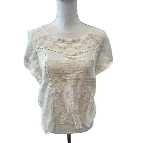 Jessica Simpson Bohemian Embroidered Flutter Sleeve Top Cream M - Picture 1 of 8
